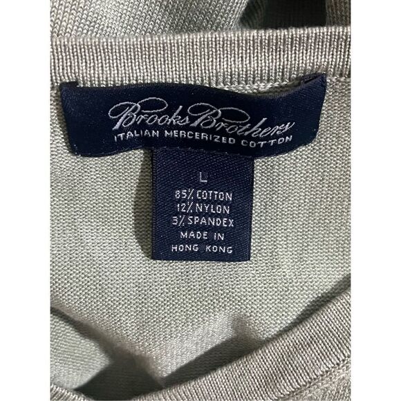 Brooks Brothers Italian Mercerized Cotton V Neck Pull On Green Sweater Mens Sz L - Picture 3 of 3